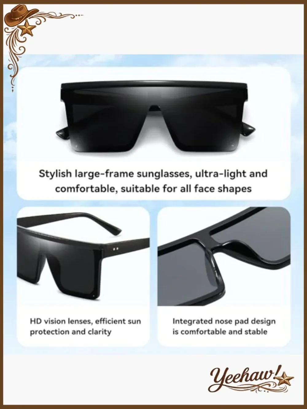 Oversized Square Sunglasses UV400 Protection Flat Top Retro Style Unisex - Picture 5 of 7